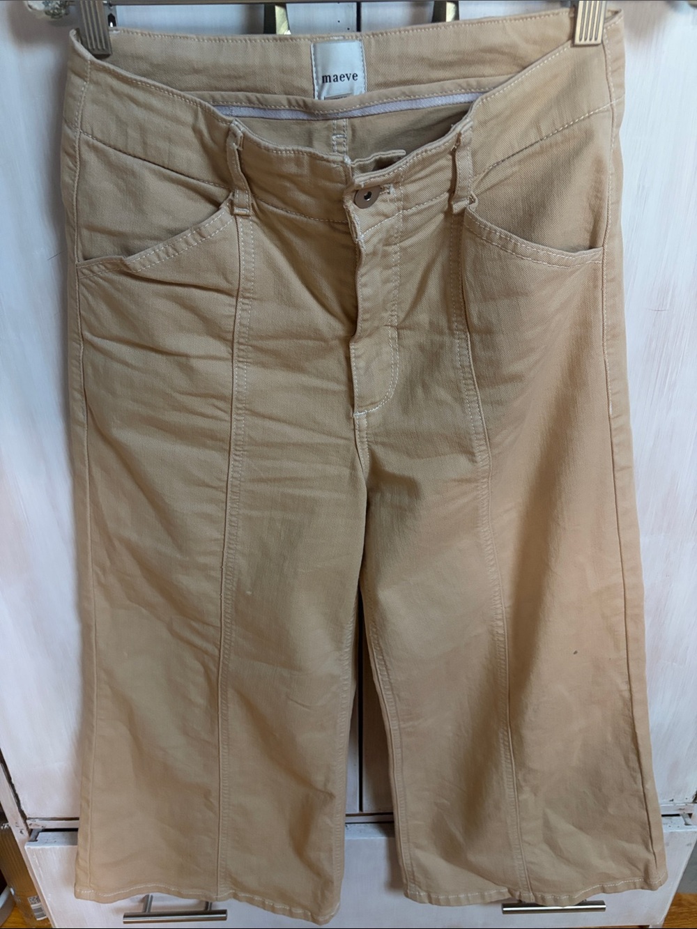 Maeve Beige Wide-Leg Front-Seam Pants